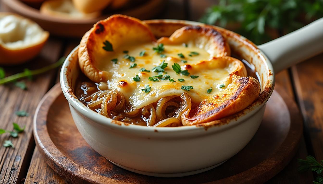 apprenez à préparer une délicieuse soupe à l’oignon gratinée maison facilement avec notre recette simple et rapide. parfaite pour réchauffer vos soirées !